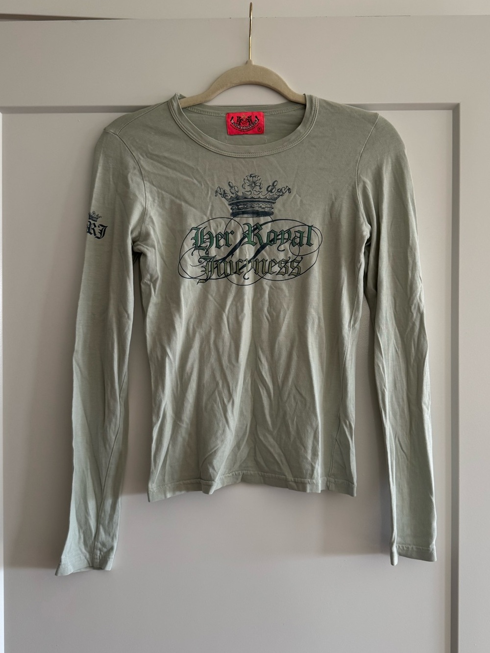 Juicy Couture Sage Green Tee with Pink Logo Tag
